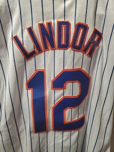 Francisco Lindor NY Mets #12 White Pinstripe Jersey YS Sewn - Picture 1 of 4