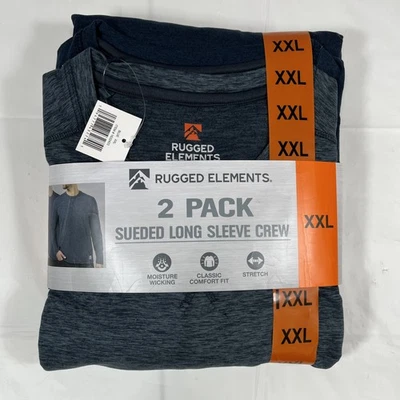 2-Pack Rugged Elements Sueded Long Sleeve Crew Tee, Men's XXL 2XL, Blue, NEW - Image 1 of 4