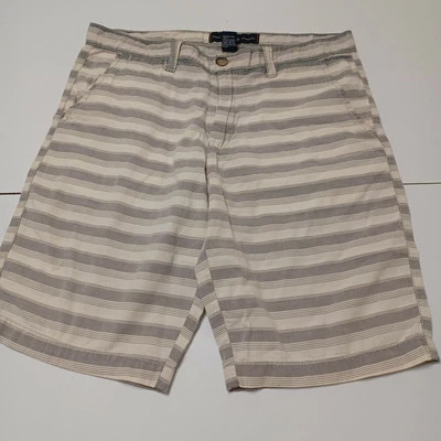 PD&C Men 34 Chino White Shorts Stripe Flat Front Pocket 100% Cotton Light Weight - Image 1 of 4