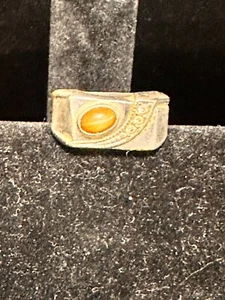 Silver Ring Tiger Eye Stone with Diamond Accents - Picture 1 of 10