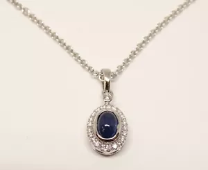 Ciondolo in oro bianco 14 kt con zaffiro blu e diamanti - Foto 1 di 4