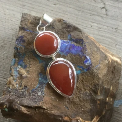 Fantastici Corniola Gemma 925 Argento Sterling Fatto a Mano Ciondolo ty-9 - Immagine 1 di 4