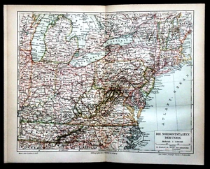 1909 Old MAP TOPOGRAFICA:STATI UNITI,GLI STATI DEL NORD DELL'UNIONE.MEYERS.Aetna - Foto 1 di 1