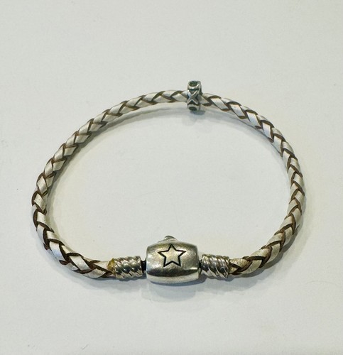 VERSACE "Bracciale Ciondolo Cordino Argento Sterling Marrone Bianco Bianca 7 25""