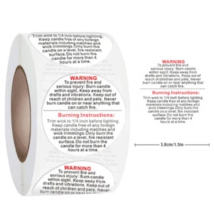 500pcs/roll Candle Warning Label Candle Jar Container Stickers Waterproof La-zh - Picture 1 of 5