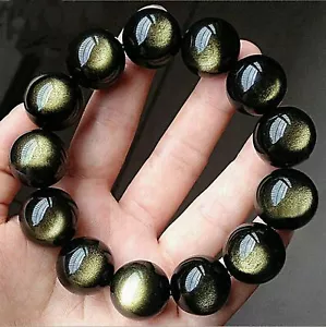 100% Natural Top Huge 20mm Gold Obsidian Round Gems Bead Bracelet 7.5" AAAA+ - Picture 1 of 12