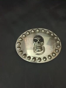 XL Steel Tone w/Skull Ornament Belt Buckle - 1.5" Loop - - Picture 1 of 6