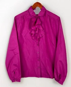 Camicetta magenta vintage anni 60 donna segretaria con volant tono gioiello taglia 14 - Foto 1 di 3