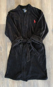 NWT RALPH LAUREN Big Polo Pony Plush Velour Bath Robe Black L/XL - Picture 1 of 7