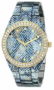 Guess Women's Blue Python Print and Gold Tone Sport 40mm Watch With Crystals - Picture 1 of 5