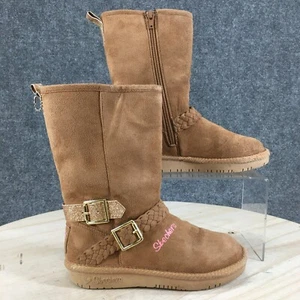 Skechers Winter Snow Boots Youth 13 Toasty Toes Brown Suede Buckle Mid Calf Zip - Picture 1 of 16