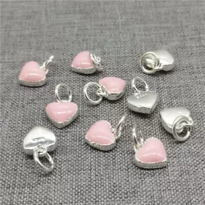 5pcs of 925 Sterling Silver Enamel Pink Love Heart Charms for Bracelet Necklace - Picture 1 of 4