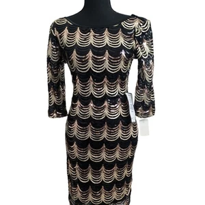 Sequin Dress L Crystal Doll Gold Black Sequined Homecoming Juniors *Runs Small* - Picture 1 of 8