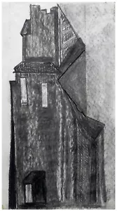 Joseph Milbauer: Building 1950s / Polish French Israeli Jewish Modern S/Charcoal - Picture 1 of 2