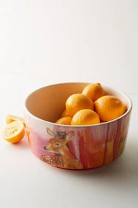 Anthropologie New Fawn Deer “Winter Fauna Serving Bowl” ~ Lauren Carlson Walcott - Picture 1 of 1