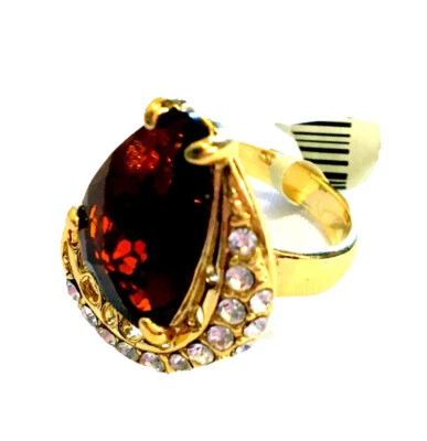 Anillo Chapado en Oro 18K Cristal Grande Marrón Estrás Talla 6 1/2 - 6 3/4 # VR116 Foto 1 de 4
