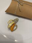 Unisex Fun Atractive Design Yellow Enamel And Stone Banana Brooch Gift Wrapped