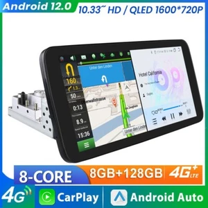Single 1 DIN Rotatable 10.33 Android12 Car Stereo Radio GPS Navi 8+128GB Carplay - Picture 1 of 24