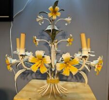 Vintage 5 Light Italian Tole Chandelier with Yellow Flower Details Floral