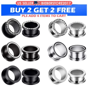 2 Stück Ohr Messgeräte gedehnt Edelstahl Schraub passend Flesh Tunnel Plugs 2G-5/8 Zoll - Bild 1 von 17
