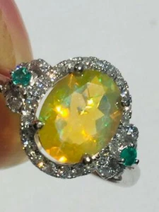 Estate Vintage 1.2 ct 18K Gold Opal Diamond Cocktail Ring Jewelry size 8 R887 - Picture 1 of 9