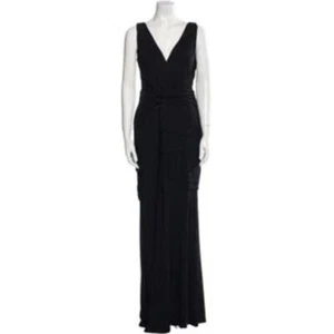 Nicole Miller V-Neck Long Dress Black Size 2 Black Evening Gown - Picture 1 of 8