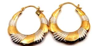 HERMOSO PENDIENTE ARO ORO AMARILLO Y BLANCO MACIZO 10k - Imagen 1 de 6