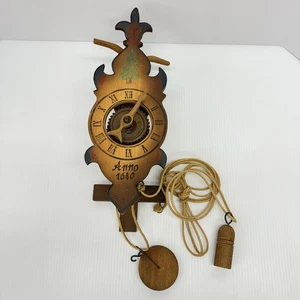 Anno 1640 rock weight drawn wooden clock Germany Single Hand Needs Weights - Picture 1 of 10