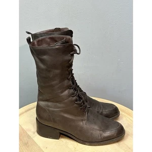 Vintage Enzo Angiolini Tarot Brown Soft Leather Granny Boot Womens 5 Lace Up - Picture 1 of 8