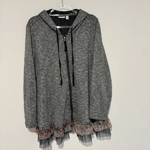 Logo Lori Goldstein weave boho zip hoodie ruffle lace grey size 2X - Bild 1 von 5