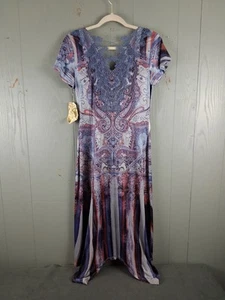One World Dress S V-Neck Tie Dye Crochet Paisley Asymmetrical Silky Whimsigoth - Picture 1 of 13