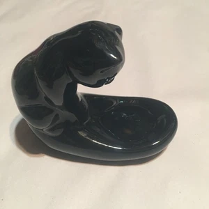 Miniature Black Cat Looking In Fishbowl Haeger Style MCM Decor NO GLASS BOWL - Picture 1 of 7