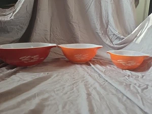 Vintage Pyrex Autumn Harvest Wheat Cinderella Mixing Nesting Bowls 444, 443, 441 - Picture 1 of 4