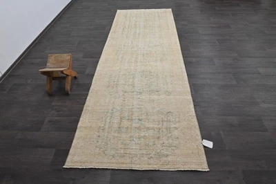 Alfombra de corredor turca vintage 3x10 pies lana anatolia hecha a mano pasillo Oushak BEIGE Foto 1 de 4