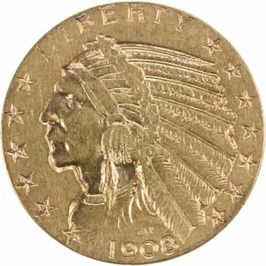 1908 $5 Gold Indian EF Uncertified #117 - Picture 1 of 2