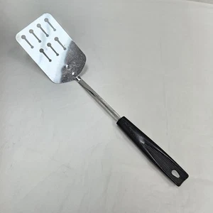 Vintage Ekco Keyhole Slotted Spatula USA Metal Chrome Black Handle 12.5" Long - Picture 1 of 4