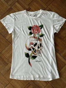Don Ed Hardy Skull Rose Baby T-Shirt Gently Used Größe Medium weiß Y2K Damen - Bild 1 von 10
