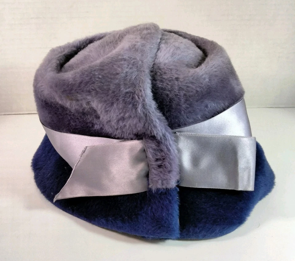 Vintage Ladies Hat Purple Lavender Bow Cloche Fedora Fur 1950s 1960s - Image 1 of 4