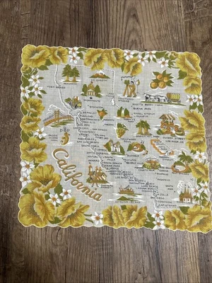 Pañuelo turístico vintage California Souvenir State Outline Foto 1 de 4