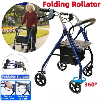 Alu Rollator Klappbar Leichtgewichtsrollator Laufhilfe Gehhilfe Gehwagen Blau - Bild 1 von 4