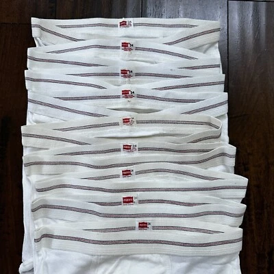 Hanes Briefs Men Size 34 White Cotton Black Stripes 9 Pair Vintage USA Lot 1960s - Image 1 of 4