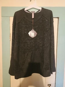 KNOX ROSE Women's Long Sleeve Top CHARCOAL Heather GRAY FRONT POCKET - Medium - Picture 1 of 3