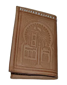 Marokkanische Geldbörse aus echtem Leder doppelfach gefaltet handgefertigte Tasche Unisex groß beige - Bild 1 von 4