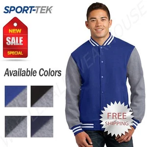 Sport-Tek Mens Fleece Front Slash Pockets Baseball Letterman Jacket ST270 - Picture 1 of 11