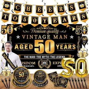 50Th Birthday Decorations for Men, 75Pcs Vintage 50Th Birthday Party Tableware S - Picture 1 of 12