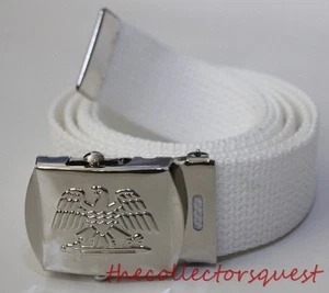 NEW EAGLE ADJUSTABLE 50" INCH WHITE CANVAS MILITARY GOLF WEB BELT CHROME BUCKLE - Picture 1 of 3