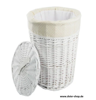 Wäschekorb weiß rund weide m. Bezug creme weiß 03WRd D.32 H.47 - Bild 1 von 3