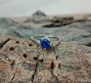 Anillo de compromiso de plata de ley 925 con piedras preciosas de zafiro azul natural 5 R-483 - Imagen 1 de 13