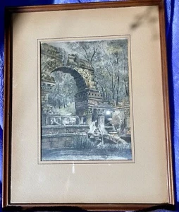 Vintage Roman ruins at Schönbrunn Color Etching On Silk. Prof. Framing. - Bild 1 von 8
