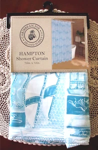 Karibik Joe HAMPTON Aqua Blau Strand Maritim Muscheln Stoff Duschvorhang - Bild 1 von 7